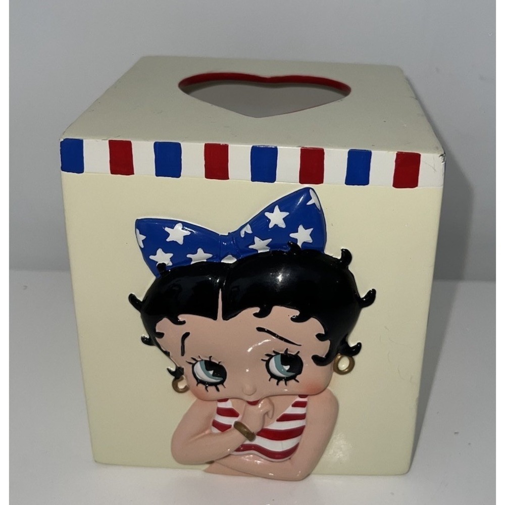 (…N5)Betty Boop Americana USA Patriotic Red White Blue Tissue Box Holder Cover